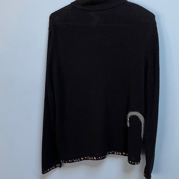 VTG Coldwater Creek Black Zip Front Embellished Abstract Novelty Cat 1X Sweater - Picture 9 of 13